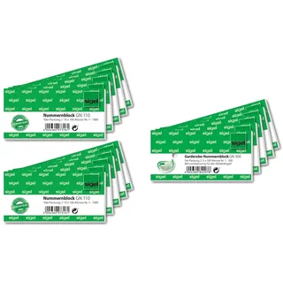 Sigel GN110 Nummernblock, 1000 Bons (nummeriert 1-1000, 10,5x5 cm, Farbauswahl nicht möglich) & GN500 Garderoben-Nummernblöcke mit Lochstanzung, 500 Bons (nummeriert 1-500, 10,5 x 5 cm)