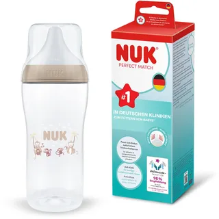 NUK Perfect Match Babyflaschen | 6+ Monate | 360 ml | Anti-Kolik-Babyflasche | PP | Temperature Control Anzeige | Affe | 1 Stück