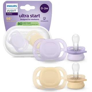 Philips Avent ultra start Schnuller – kiefergerecht geformtes Design, für Neugeborene, weicher, symmetrischer Silikonsauger, BPA-frei, mit Sterilisationsbehälter, 2er-Pack, SCF075/13