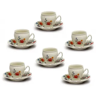 Thun 1794 Bernadotte, Mokkatassen und Untertassen, 90 ml, elfenbein, Blumen, Thun, 6 Stück - Beige