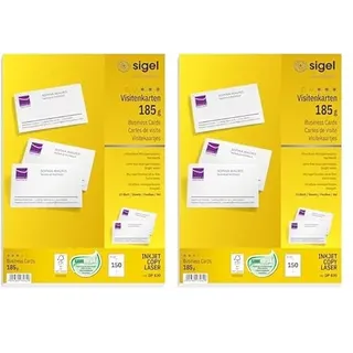 SIGEL DP830 bedruckbare Visitenkarten hochweiß, 150 Stück (15 Blatt), 185 g, 85x55 mm (Packung mit 2)