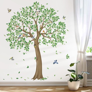 decalmile Wandtattoo Groß Baum Grün Wandaufkleber Baum Fallende Blätter Wandsticker Babyzimmer Schlafzimmer Wohnzimmer Klassenzimmer Wanddeko(H: 150 cm)