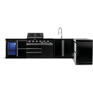 GORILLER® BLACKBACK XL4 Outdoor-Küche, Gasgrill mit Kühlschrank, Waschbecken, Extra-Arbeitsfläche, Stauraum und Ecke, Edelstahl, Schwarz - Schwarz
