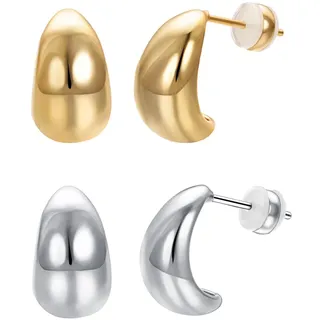 Vissen 2 Paar Chunky Gold Hoop Ohrringe Damen 18K Echt Vergoldet Wassertropfen Anhänger Ohrringe Ohrstecker Tropfen Nickelfrei Modeschmuck...