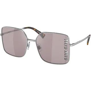 MIU MIU Damen-Sonnenbrille, silberfarbener Rahmen, violett, verspiegelt, silberfarbene Gläser, 60 mm, Silver Violet Mirror Flash Sil, 60/17/140