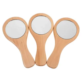 3 Stück Kompakter Handspiegel aus Nachhaltigem Holz, Runde Mini-Kosmetikspiegel für Damen und Herren, Tragbarer Make-up- und Rasierpiegel für Reisen und Schnelle Beauty-Checks
