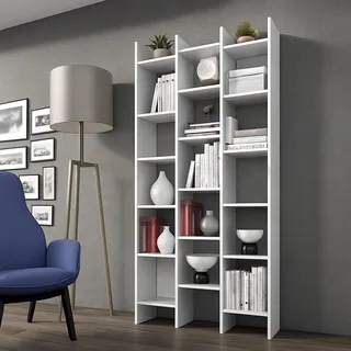 Dmora - Rockford Bücherregal, Bücherregal mit 18 Regalen, Regal mit quadratischen Fächern, modernes Büroregal, 96 x 29 x 192 cm, Weiß