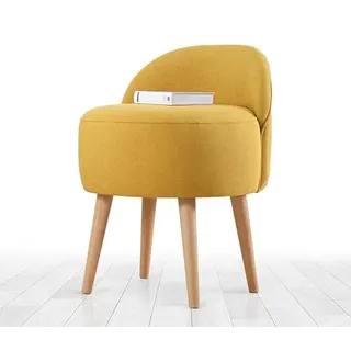 Atelier Del Sofa Moderner gelber Pouf mit Holzbeinen, 46 x 64 x 46 cm | 50% Baumwolle & 50% Leinen, 35% orthopädischer Schaumstoff | Stilvolles skandinavisches Design