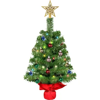 Kleiner Weihnachtsbaum mit Beleuchtung, Uten Künstlicher Tannenbaum 60cm mit Baumschmuck, Lichterkette und Schwerer Weihnachtsständer, für Weihnachten und Neujahr