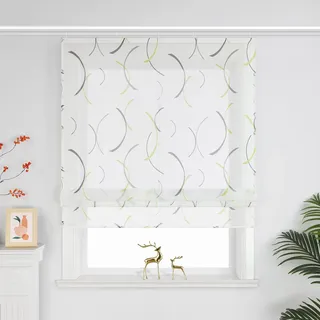 Joyswahl Raffrollo mit Klettband Lichtdurchlässig Raffgardinen Wohnzimmer Fenster Vorhänge raffrollos für Fenster mit Klettschiene Modern HxB 140 x 140 cm Grün 1 Stück