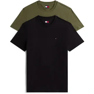 Tommy Hilfiger Rundhalsshirt TOMMY JEANS "TJM XSLIM 2PACK JERSEY TEE EXT", Herren, Gr. L, schwarz, dunkelgrünery, Single Jersey, Obermaterial: 100% Baumwolle, slim fit normal, Rundhals, eingesetzt abgesteppte Kante, Shirts Rundhalsshirt