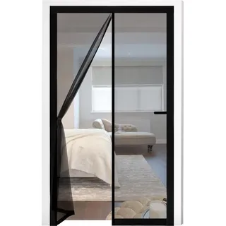 Fliegenvorhang Magnet Fliegengitter Tür 100x220cm Insektenschutz Balkontür aus Fiberglas - Ohne Bohren - Vorhänge für Balkon Wohnzimmer Schlafzimmer Türen Terrasse Schwarz - Blau