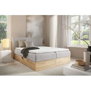 Boxspringbett Schlafzimmerbett ROLAND 180x220cm in Stoff Lincoln Hellgrau - Grau