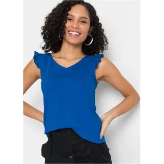 Shirttop BONPRIX, Damen, Gr. 44/46 (L), blau (azurblau), Obermaterial: 100% Baumwolle, loose fit, Tops Shirttop, lockerer loose fit, ärmelloses Design, aus Baumwolle