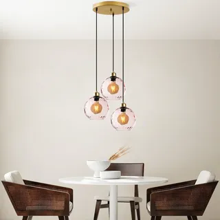 Opviq Elegant Pink Chandelier, Adjustable Height 40-120 cm, Metal Body, Ø20 cm Cap, Ø30 cm Base, 3 x E27 Max 40W, Perfect for Modern Spaces, IP20 Rated