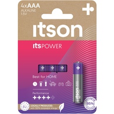 ITSON, Batterien AAA, 4 Stück, 1.5V, Alkaline Batterien, für Uhren, Taschenlampen, Fernbedienungen, umweltfreundliche Verpackung 95% recycelt