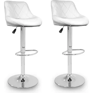 2 moderne Barhocker Weiß, höhenverstellbar, 360° drehbar, gepolstert mit Kunstlederbezug - Weiß