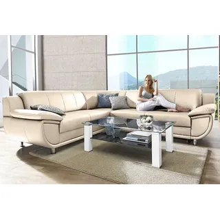 TRENDMANUFAKTUR Ecksofa »Rondo wahlweise mit Schlaffunktion, bequeme Armlehnen, Bestseller« L-Form, wahlw.mit Federkern, Füße chromfarben, Unser Dauertiefpreis, beige