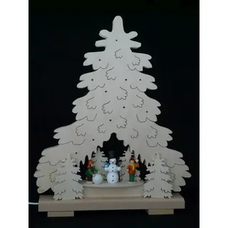 Schwibbogen el. Beleuchtet Tanne mit Schneemann und Winterkinder BxH=36x43cm NEU