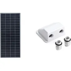enjoy solar PERC Mono 200W 12V Solarpanel Solarmodul Photovoltaikmodul & ABS 2-FachKabeldurchführung Solarmodul Haltespoiler in Weiß, ideal für Wohnmobile Caraven Boot
