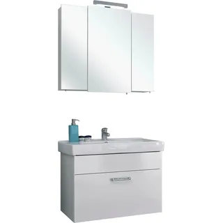 Saphir Badmöbel-Set »Quickset 2-teilig, Keramikwaschtisch mit LED-Spiegelschrank, Bad-Set« 2 Stk. tlg., weiß
