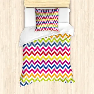 ABAKUHAUS Winkel Mantele, Regenbogen Chevron Fun, Milbensicher Allergiker geeignet mit Kissenbezügen, 135 cm x 200 cm - 80 x 80 cm, Mehrfarbig