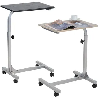 MEUBLE COSY Beistelltisch 2er Set Höhenverstellbar Sofatisch mit Rollen Laptoptisch Mobiler Kaffeetisch, Wohnzimmertisch C-Form, Klein Tisch mit Metallgestell, Eiche + Schwarz