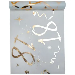 Santex Tischläufer, Weiß/Gold, 18 Jahre, 30 cm x 5 m, dekorativer Banner-Tischläufer aus Stoff