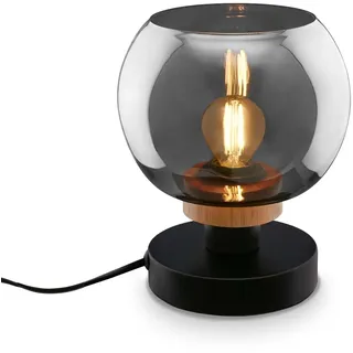 BRILONER – Nachttischlampe, Rauchglas, Kabelschalter Schreibtischlampe, Tischlampe E14 für Home Office, Leselampe, Schwarz-Holz