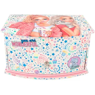 DEPESCHE 12436 TOPModel Cutie Star - Kleines Schmuckkästchen in Rosa, mit Sternen-Muster und Model-Motiv, Schmuckbox mit Spiegel und Klappdeckel