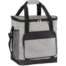 Relaxdays Unisex – Erwachsene Kühltasche faltbar, Picknicktasche mit Isolierung, 30 L, mit Tragegurt & Griff, große Isoliertasche, grau, 1 Stück
