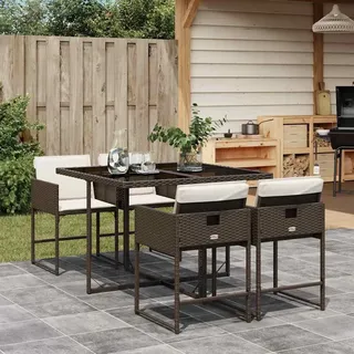 KKHOMEI Gartenmöbel Set 4 Stühle mit Tisch Terrassenmöbel Außen Sitzgruppe Outdoor 4 Personen Gartengarnitur Rattan Wetterfest Garten Essgruppe Beige-B135