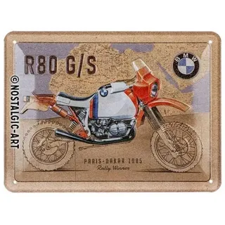 Nostalgic-Art Retro Blechschild, BMW – R 80 G/S Paris Dakar – Geschenk-Idee für Auto Zubehör Fans, aus Metall, Vintage-Design zur Deko, 15 x 20 cm