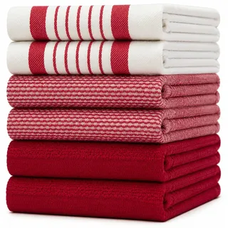 Bumble Küchenhandtücher - Geschirrhandtücher Handtücher Baumwolle – 6er Pack – XL Größe 50 x 70 cm – Edle, Weiche und Robuste Ringspinnbaumwolle in 3 Verschiedenen Texturen (Rot)
