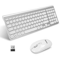 LeadsaiL, kabelloses Tastatur-Maus-Set, ergonomische Maus und Tastatur, kabellose PC-Tastatur und Maus, deutsches QWERTZ-Layout, leise Tastatur- und Maustasten, MacOS PC, Laptop, Silber