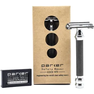 Parker Safety Razor 76R Schmetterling öffnen Double Edge-Rasierapparat - Superschwergewicht - 5 Parker Premium-Blades enthalten. Schwarz