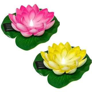 HuaMuDM Schwimmende Blumen,2 Stück Schwimmende Lotuslichter,Solar Lotusblüte,Künstliche Seerosen,Seerose Lotusblüte,Nachtlampe Lotusblüte Lotusblatt Teichlicht für Garten Hof,Schwimmbad