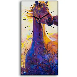 Dekor Leinwand Uhr Wandbilder Geräuschlos 30x60 Malerei Pferd Liebe Tiere bunte - schwarze Hände - Violett