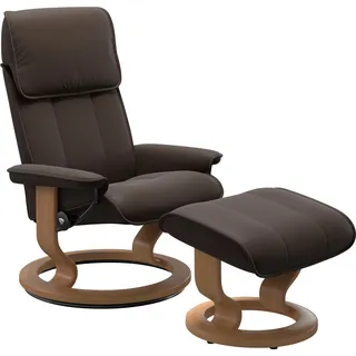 Relaxsessel STRESSLESS "Admiral", braun (braun batick), B:78cm H:98cm T:73cm, Leder BATICK: BATICK ist ein leicht korrigiertes, durchgefärbtes und genarbtes Möbelleder, bei dem die meisten Unebenheiten und Spuren in der Regel entfernt wurden., Sessel, Relaxsessel, mit Classic Base, Größe M & L, Gestell Eiche