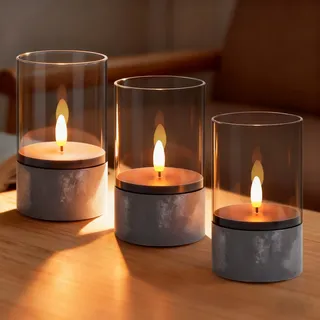 Dixmas 3 Stück Flammenlose LED Kerzen, realistische flackernde Kerzen 3D-Docht, Festliche Kerzen für Schlafzimmer, Badezimme,Weihnachten Deko