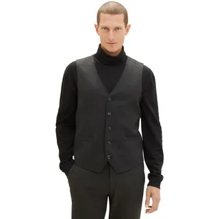 TOM TAILOR Herren Casual Weste mit seitlichen Abnähern, Black Grey Melange, 46