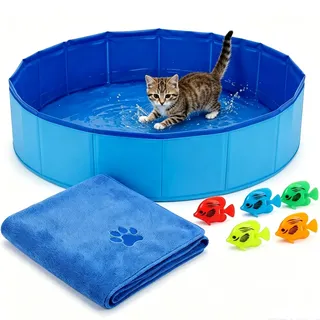 7 Stück Mini Planschbecken Set, Faltbarer Pool für Hunde, kleines Hundepool, kompaktes Hundeplanschbecken 30x10 cm, Blaue Farbe, für Haustiere