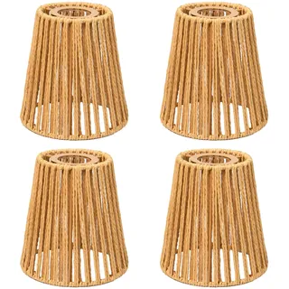 Sxutop 4 Stück Boho Lampenschirm E27 Naturales Rattan Lampenschirm