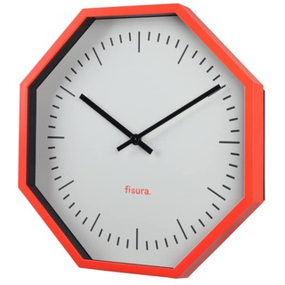 FISURA - Moderne achteckige Wanduhr in Neonfarben. Moderne Küchenuhr. Wanduhr ohne tickendes Geräusch. Rosa Wanduhr. 30 Zentimeter im Durchmesser. Holz und Glas. 1 AA-Batterie.