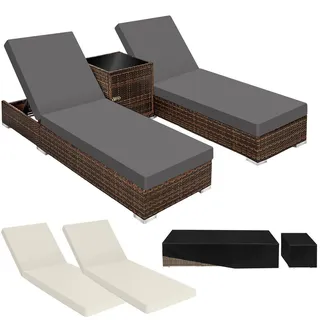 tectake Rattan-Sonnenliege 2er Set, wetterfest und UV-beständig, braun , Braun , Kunststoff , 60x21x184 cm , Gartenmöbel, Gartenliegen