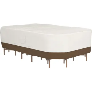 Amazon Basics Abdeckung für rechteckigen / ovalen Gartentisch mit Stühlen, Größe XL, Beige/Hellbraun