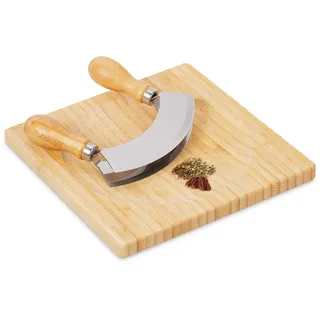 Relaxdays Wiegemesser , Hellbraun , Holz, Metall , 20 cm , Küchenmesser, Schälmesser & Gemüsemesser