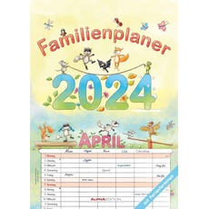 Bild Familienplaner Cartoon 2024 - Familienkalender A3 (29,7x42 cm) - mit 6 Spalten, Ferienterminen (DE/AT/CH) und viel Platz für Notizen - Wandkalender: by Silke Leskien