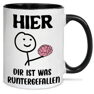 Tasse mit Spruch lustig - HIER DIR IST WAS RUNTERGEFALLEN Idee Kaffeetassen Sarkasmus schwarzer Humor - Geschenk für männer frauen Arbeit & Büro