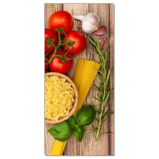 Wallario selbstklebende Türtapete 100 x 220 cm - Spaghetti mit Tomaten, Knoblauch und Basilikum - Abwischbar, rückstandsfrei zu entfernen - Braun